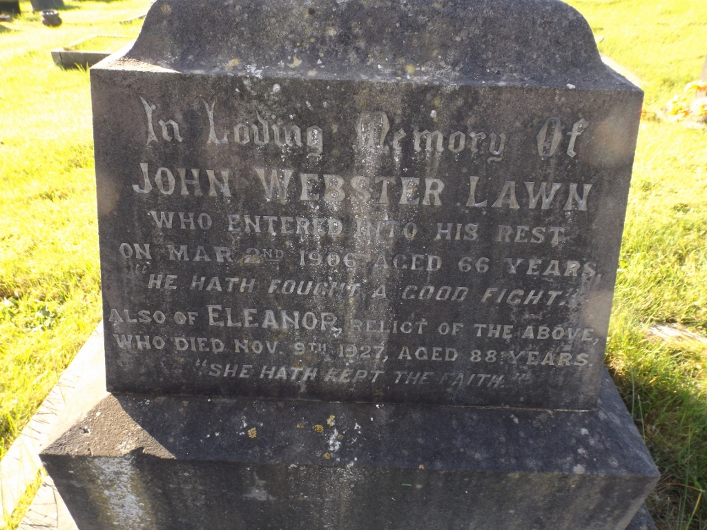 John Webster Lawn and Eleanor Lawn (nee Gunson) grave