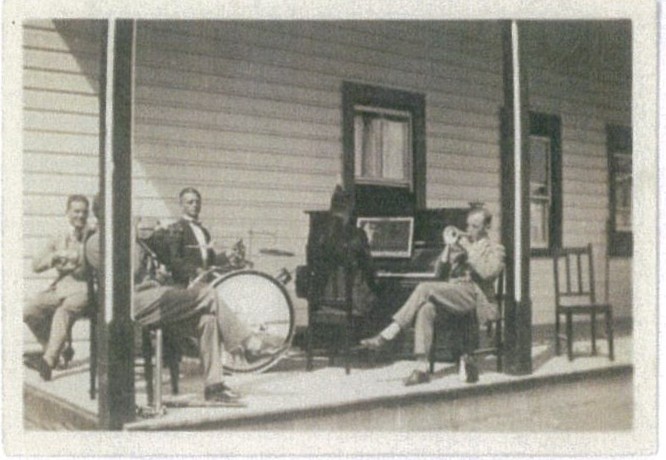 Black Hand Band at practice on the verandah